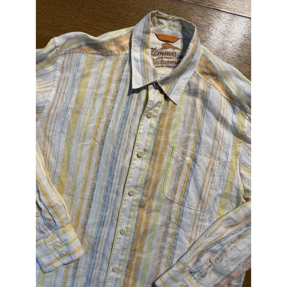 Tommy Bahama Relax 100% Linen‎ Shirt Mens L Multicolor Striped Long Sleeve